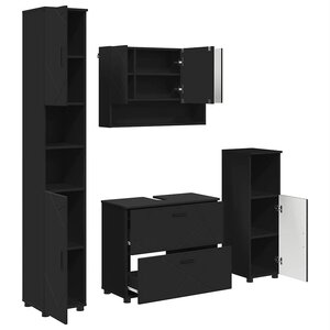 vidaXL Ensemble de mobilier de salle de bain avec tiroir 4 Pièces Noir