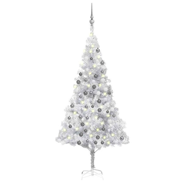 vidaXL Arbre de Noël artificiel pré-éclairé/boules argenté 180 cm PET