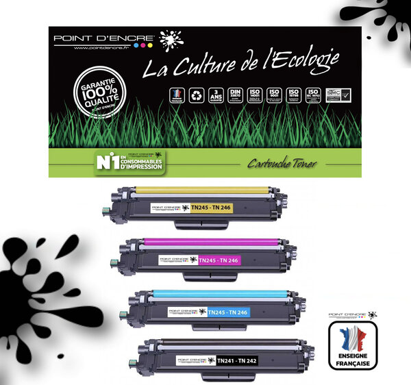 TN241 / TN245 / TN242 / TN246 - NOIR / CYAN / MAGENTA / JAUNE - Grande capacité