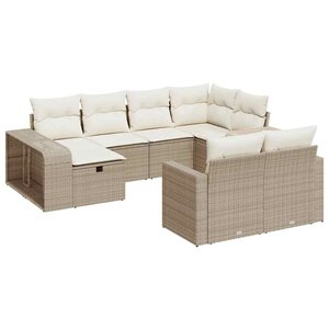 vidaXL Salon de jardin avec coussins 10 Pièces beige résine tressée