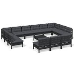 vidaXL Salon de jardin 14 Pièces avec coussins Noir Bois de pin solide