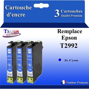 T3AZUR - 3x Cartouches compatibles avec Epson T2992 (série Kiwi) - Cyan