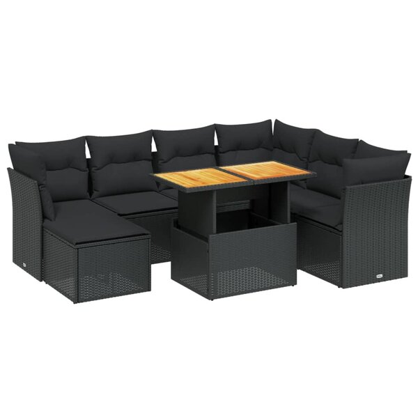 vidaXL Salon de jardin 8 Pièces avec coussins noir résine tressée