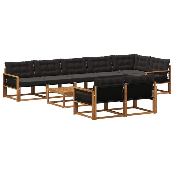 vidaXL Ensemble de canapés d'extérieur 9 Pièces Naturel et noir