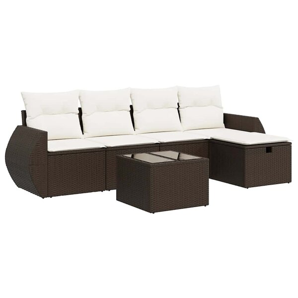 vidaXL Salon de jardin avec coussins 6 Pièces marron résine tressée