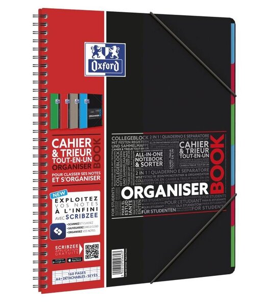 Cahier Trieur OrganiserBook connecté Scribzee 160p Séyès A4+ Coloris Aléatoire OXFORD
