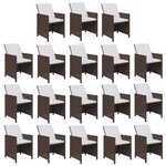 vidaXL Ensemble à dîner de jardin coussins 19Pièces Résine tressée Marron