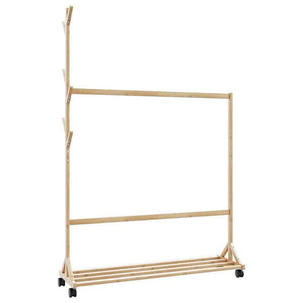 vidaXL Porte-vêtements avec crochets et roulettes 100x35x157 cm bambou