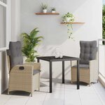 vidaXL Ensemble de salle à manger pour jardin 3 Pièces Beige polyrotin