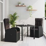 vidaXL Ensemble de salle à manger pour jardin 3 Pièces Noir polyrotin