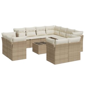vidaXL Salon de jardin avec coussins 12 Pièces beige résine tressée