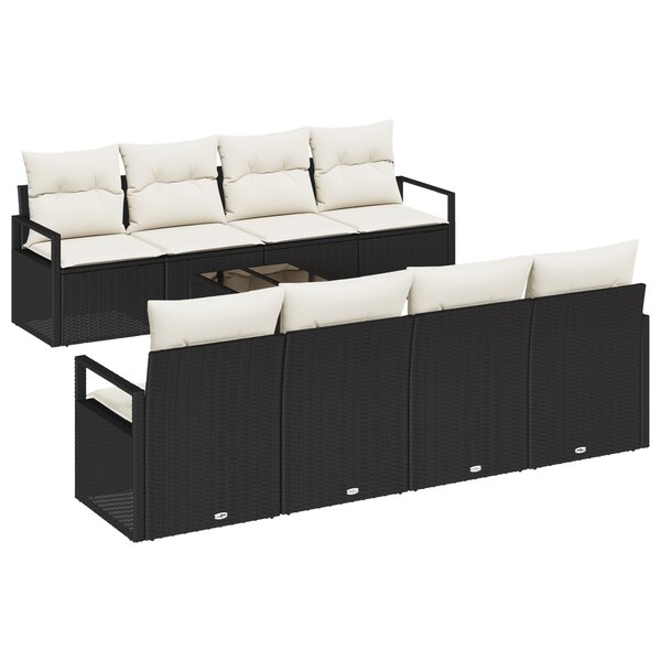 vidaXL Canapé de jardin en 9 morceaux avec des coussins noirs en poly rotin