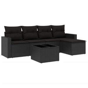 vidaXL Salon de jardin 6 Pièces avec coussins noir résine tressée