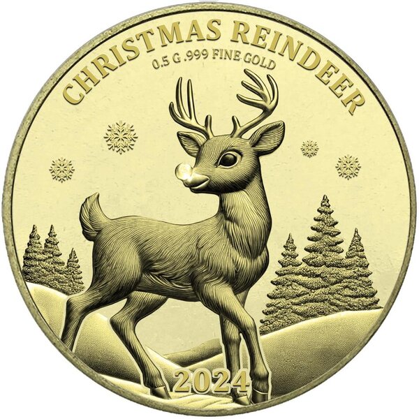 Pièce de monnaie en Or 100 Francs g 0.5 Millésime 2024 CHRISTMAS REINDEER