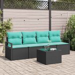 vidaXL Ensemble de Canapés 5 Pièces Noir et turquoise polyrotin