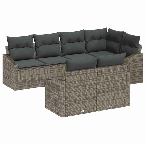 vidaXL Ensemble de canapé de jardin 7 Pièces Gris Poly rotin