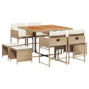 vidaXL Ensemble à manger de jardin et coussins 9 Pièces beige Poly rotin