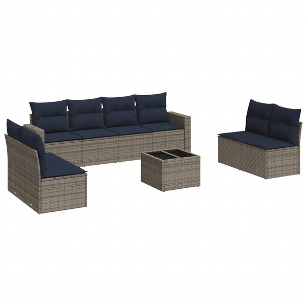 vidaXL Salon de jardin 9 Pièces avec coussins gris résine tressée