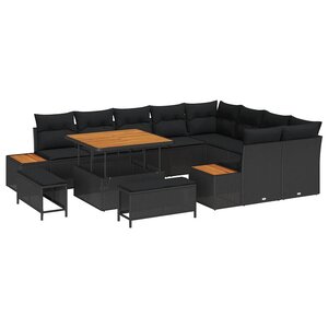 vidaXL Ensemble de canapé de jardin 12 Pièces Noir Poly rotin