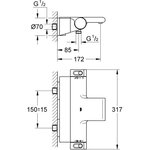 GROHE Mitigeur thermostatique bain/douche mural avec tablette Grohtherm 2000 34467001 -Limiteur de température-Economie d'eau-Chrome