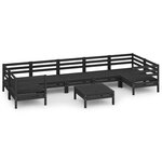 vidaXL Salon de jardin 8 Pièces Noir Bois de pin massif