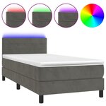 vidaXL Sommier à lattes de lit et matelas et LED Gris foncé 90x190 cm
