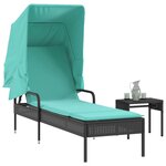 vidaXL Chaise longue avec auvent et table noir résine tressée
