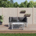 vidaXL Salon de jardin avec coussins 3 Pièces blanc acier