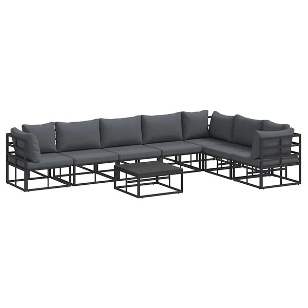 vidaXL Ensemble de canapé de jardin avec coussin 8 Pièces Noir Aluminium