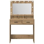 Table de maquillage vidaXL avec lumières LED en chêne brut 79x41x135 cm