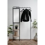 Meuble d'entrée métallique - Noir / Chêne artisan - 100 x 185 x 37 cm - 2 étageres - 1 miroir