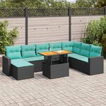 vidaXL Salon de jardin 9 Pièces avec coussins noir résine tressée