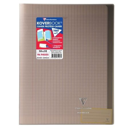 CLAIREFONTAINE - Cahier piqûre KOVERBOOK - 24 x 32 - 96 pages Seyes - Couverture Polypro translucide - Marron