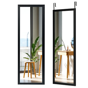 Miroir mural suspendu 120 x 37 cm avec verre anti-éclat et crochets de suspension moderne en MDF noir 20_0012872