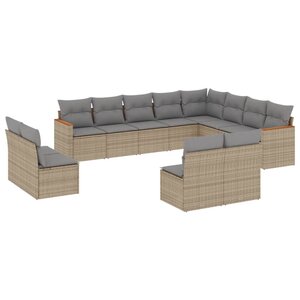 vidaXL Salon de jardin et coussins 12 Pièces mélange beige résine tressée