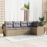 Ensemble de canapé de jardin 5 pièces avec coussins beige en rattan