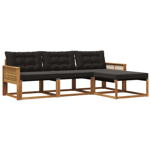 vidaXL Ensemble de canapés d'extérieur 4 pc Naturel et noir