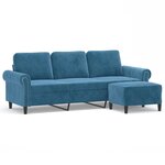 vidaXL Canapé à 3 places avec repose-pieds Bleu 180 cm Velours
