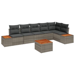 vidaXL Ensemble de canapé de jardin 7 pièces avec coussins gris rotin synthétique acacia