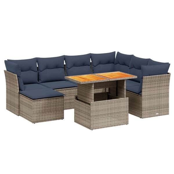 vidaXL Salon de jardin 8 Pièces avec coussins gris résine tressée