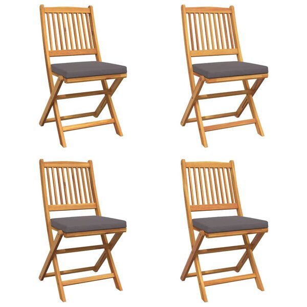 vidaXL Chaise pliante 4 Pièces Gris 49 x 57.5 x 92cm Bois d'acacia massif