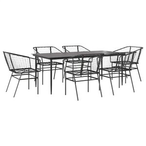 vidaXL Ensemble à manger de jardin 7Pièces noir poly rotin verre