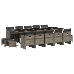 vidaXL Ensemble à manger de jardin 15 Pièces coussins gris résine tressée