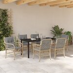 vidaXL Ensemble de salle à manger de jardin de 7 pièces avec coussins en poly rotin beige