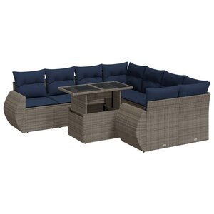 vidaXL Salon de jardin avec coussins 9 Pièces gris résine tressée acacia