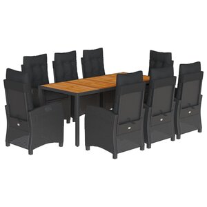 vidaXL Ensemble à manger de jardin 9Pièces coussins noir résine tressée