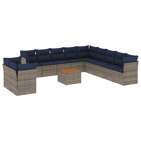 vidaXL Salon de jardin avec coussins 12 Pièces gris résine tressée