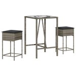 vidaXL Ensemble de bar de jardin 3 Pièces et coussins gris résine tressée