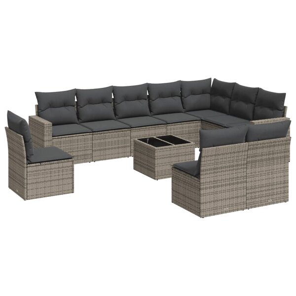 vidaXL Salon de jardin 11 Pièces avec coussins gris résine tressée