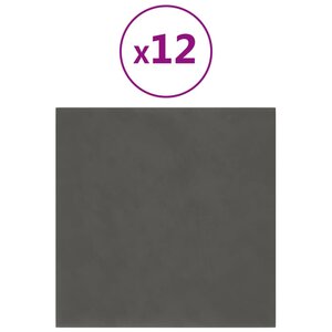 vidaXL Panneaux muraux 12 Pièces Gris foncé 30x30 cm Velours 1 08 m²